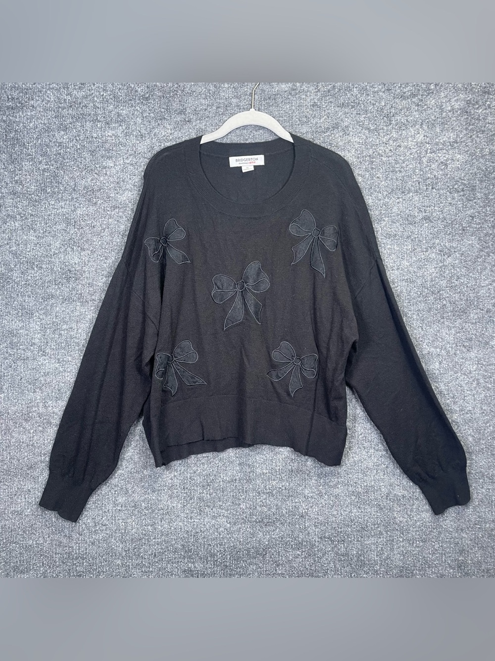 Bridgerton Shondaland Netflix Womens XL Black Lace Bow Viscose Sweater Preppy